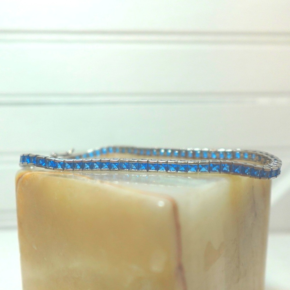 Sterling Silver Tennis Bracelet Blue Sapphire Gemstone Mexico 925 Stamp Jewelry